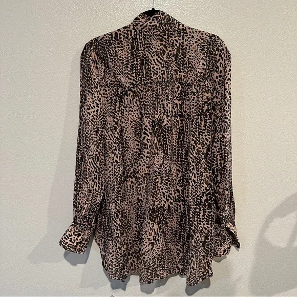 REISS Tora Cheetah Print Tie- Neck Boho Animal Print Blouse - Picture 4 of 8